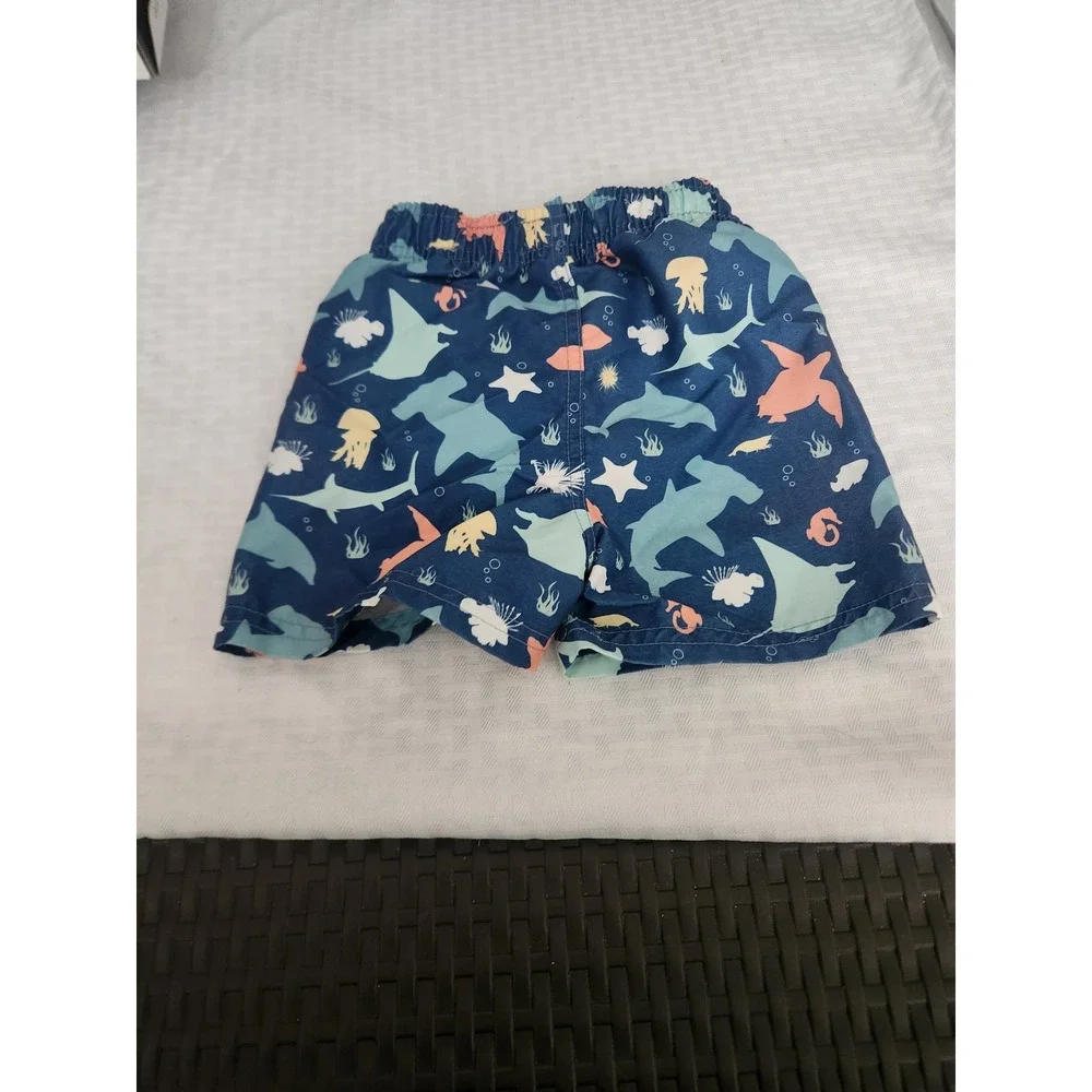 RuggedButts Boys Navy Sea Life Shark Stingray Swim Trunks Size 18-24M